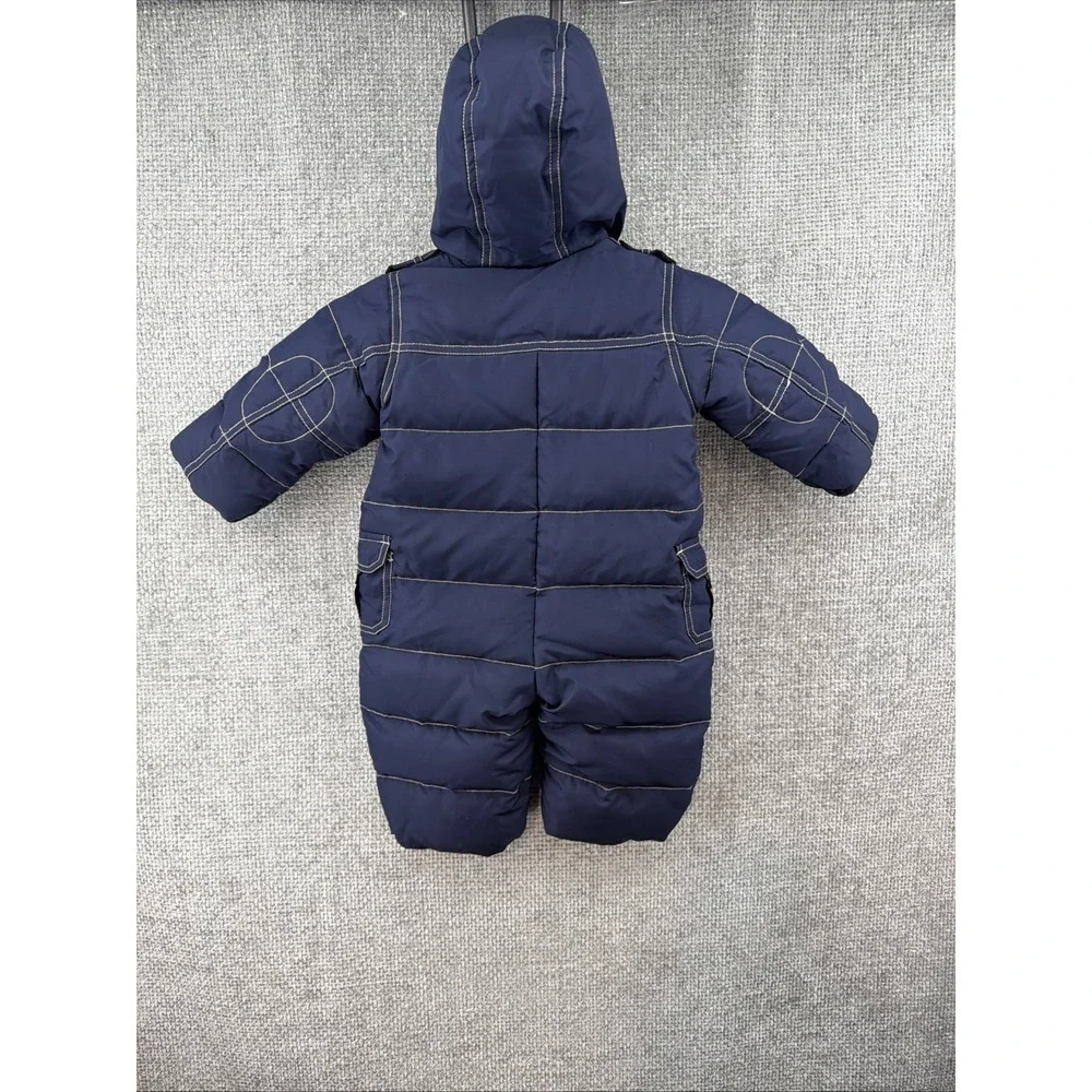 Baby Gap‎ 3-6 Months Down Filled Cargo Pocket Down Faux Fur Hooded Snowsuit Navy